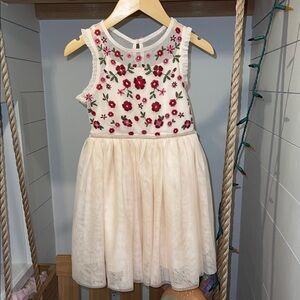 Cat & Jack Floral Embroidered Dress - Cream and Red